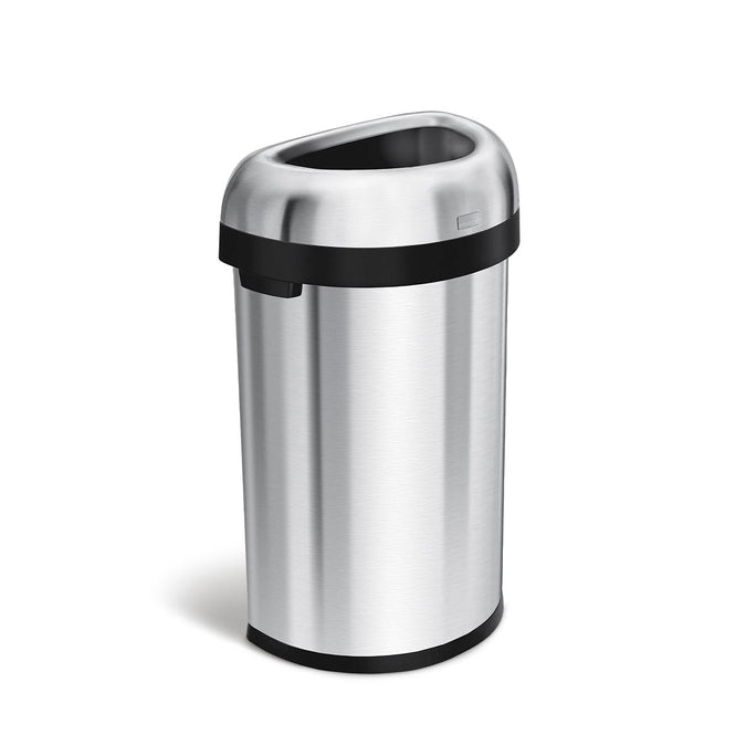 Simplehuman Semi-Round Open Can in Brushed Stainless Steel with easy access open top.