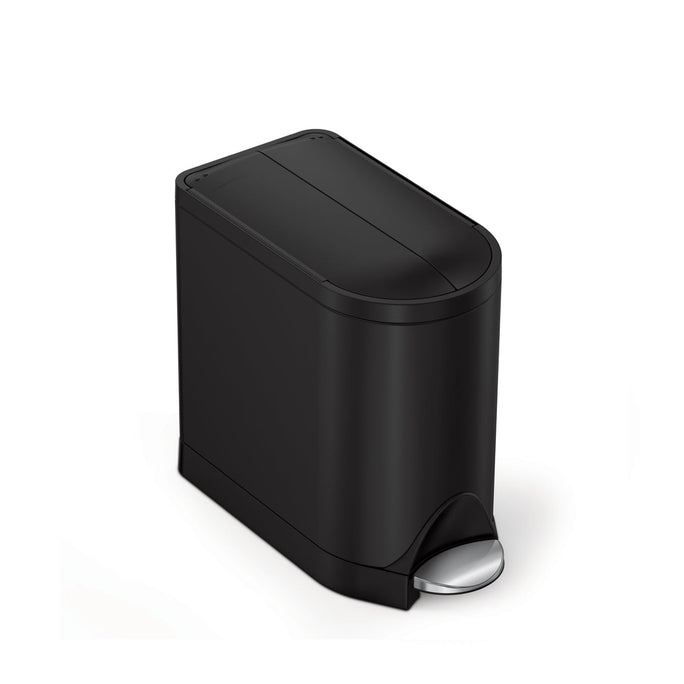 Simplehuman Matte Black 10L Butterfly Step Can, hands-free step pedal, space-saving split lid.