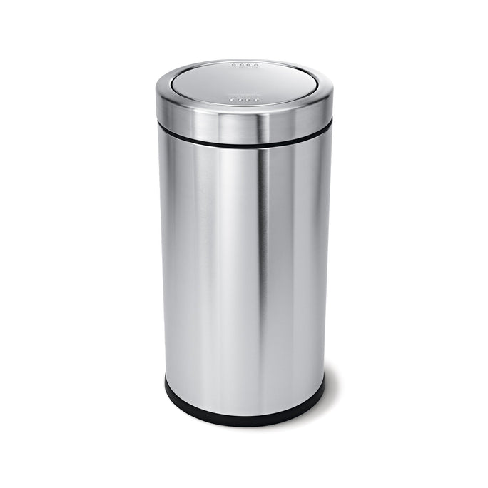 Simplehuman 55L Swing Top Can in Brushed Stainless Steel with easy-access swing lid.