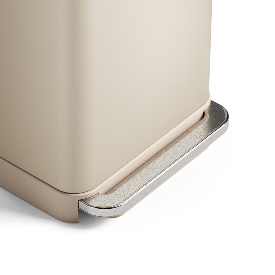 Simplehuman's 45L Step Can in Latte.  A close up of the pedal. 