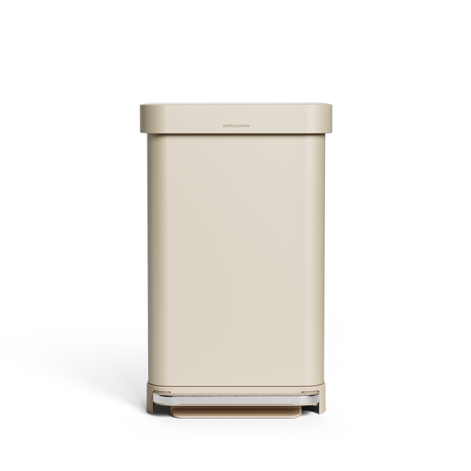 Simplehuman's 45L Step Can in Latte from a front-view. 