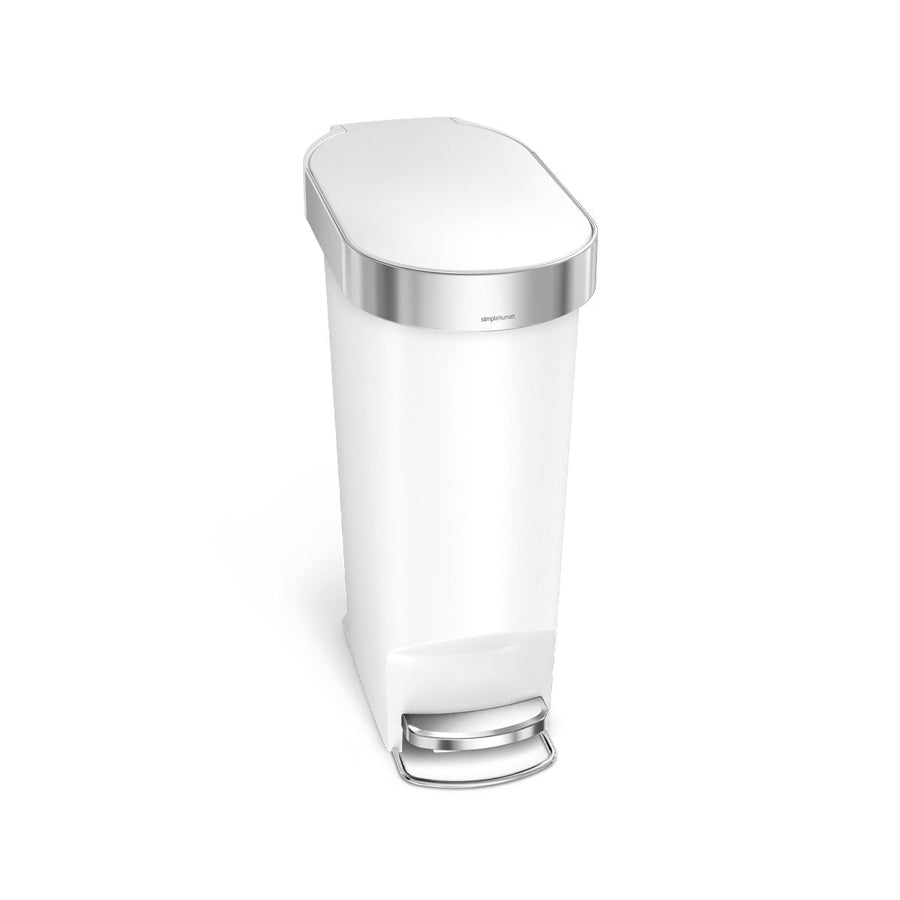 Simplehuman 40L Slim Step Can, White Plastic with Stainless Steel rim, hands-free pedal.