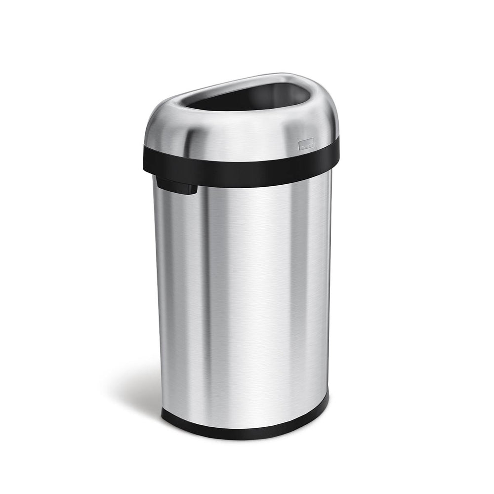 Simplehuman Semi-Round Open Can in Brushed Stainless Steel with easy access open top.