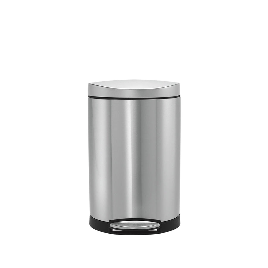 Simplehuman 10L Step Can in Brushed Stainless Steel, semi-round shape, durable steel foot pedal.