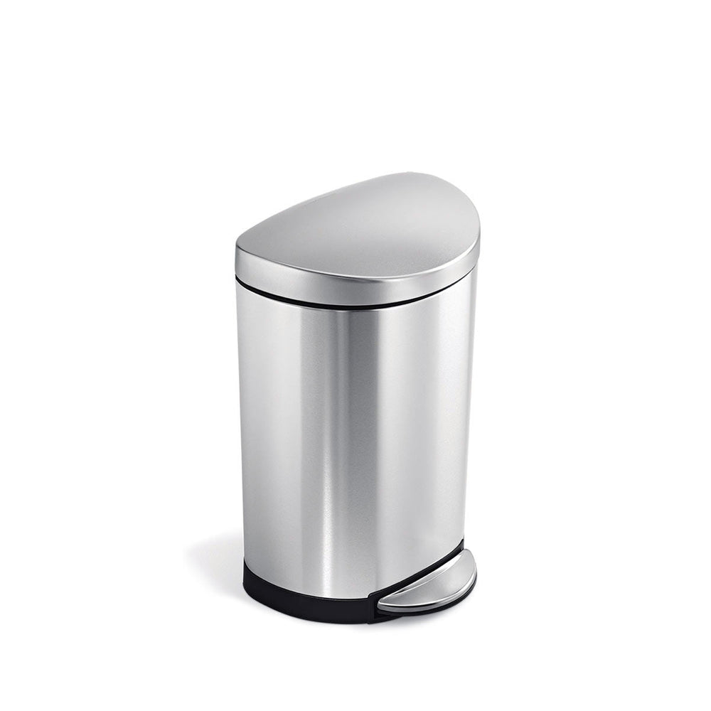 Simplehuman 10L Semi-Round Step Can in Brushed Stainless Steel, hands-free foot pedal, space-saving design
