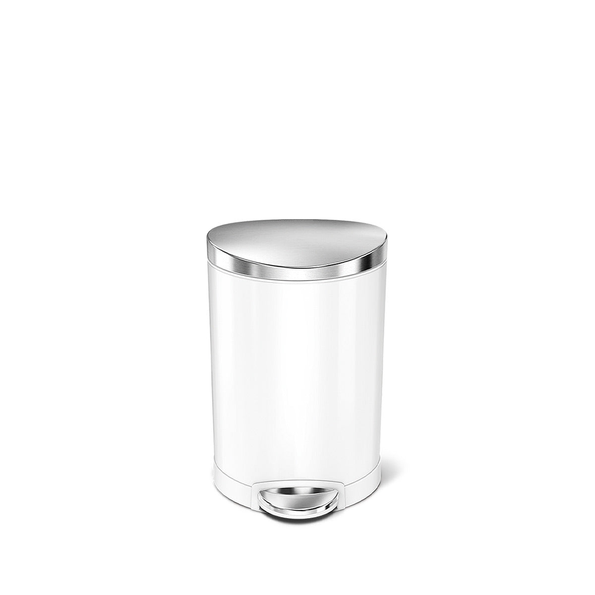 6L semi-round step can - white finish with stainless steel lid - front view image