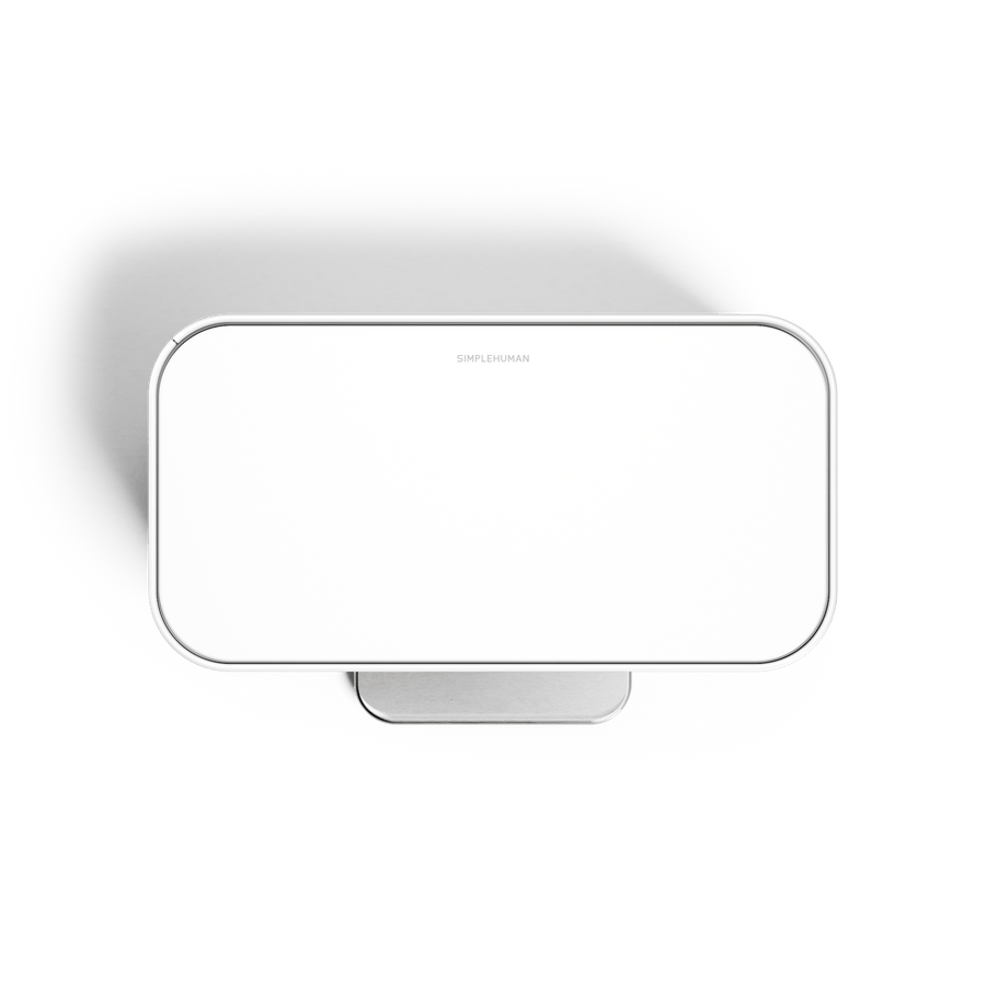 Simplehuman 16L White Mini Step Can with pedal, lid view.