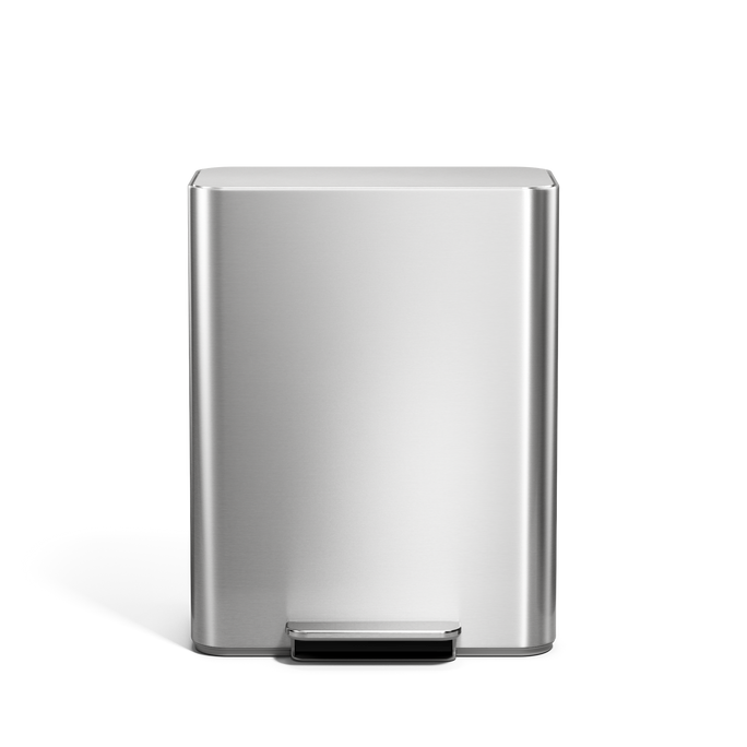 Simplehuman's Brushed 30L Step Recycler, front view. 