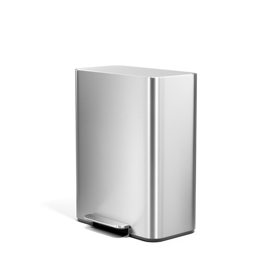 Simplehuman's Brushed 30L Step Recycler, side view. 