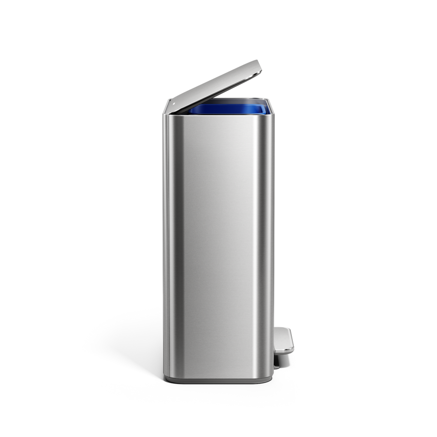 Simplehuman's Brushed 30L Step Recycler, side view. 