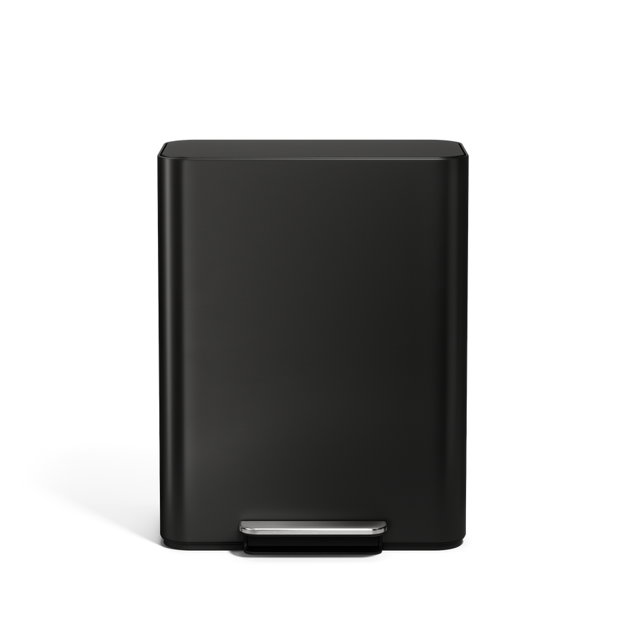 Simplehuman's Matte Black 30L Step Recycler, front view. 