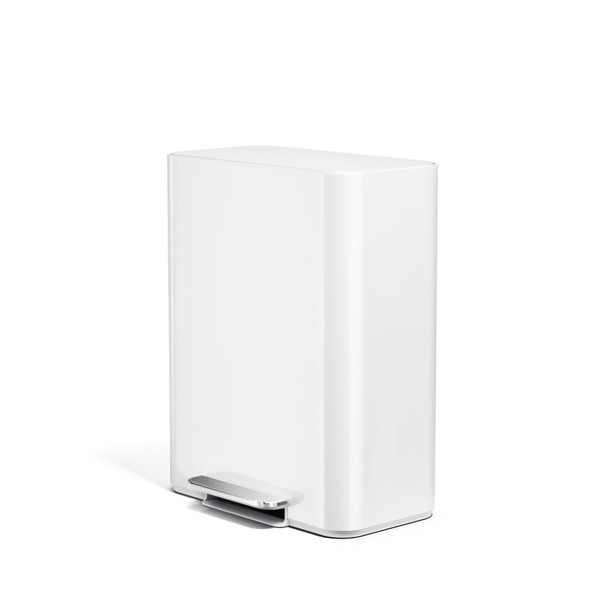 Simplehuman's White 30L Step Recycler, side view. 