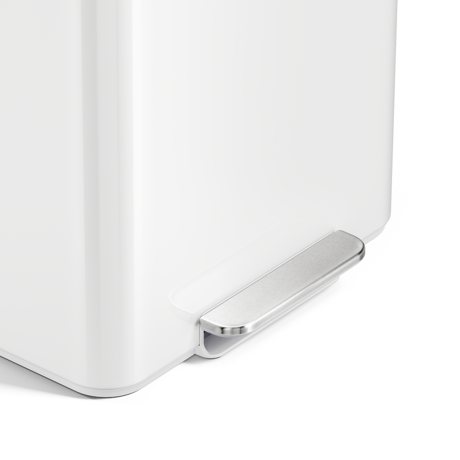Simplehuman's White 30L Step Recycler, close up of pedal. 