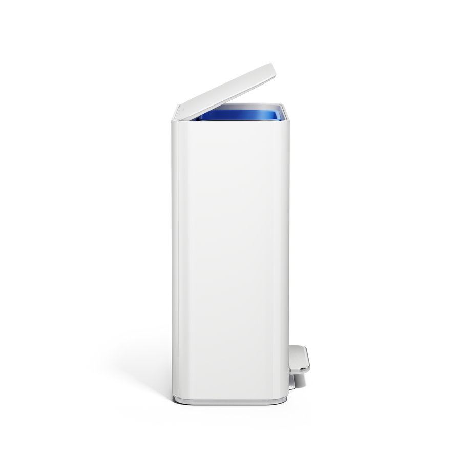 Simplehuman's White 30L Step Recycler, side view. 