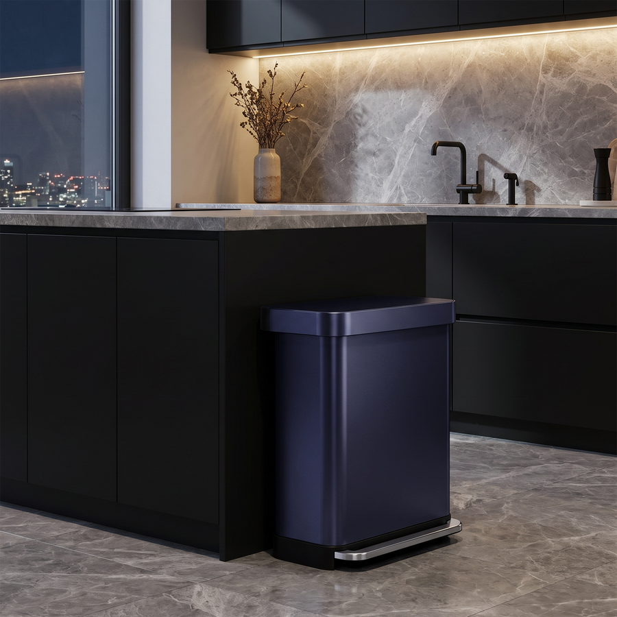 Lifestyle image of a simplehuman 55L Rectangular Step Can