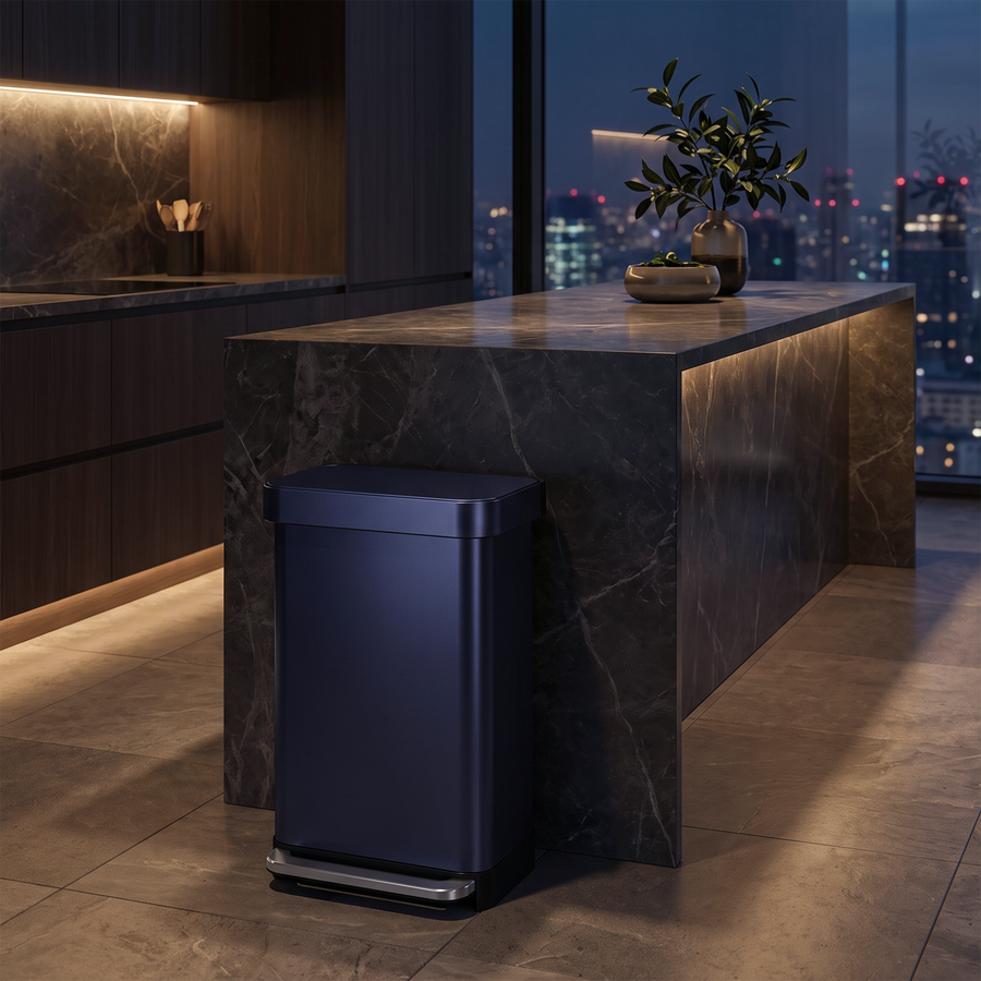 Lifestyle image of a simplehuman 45L Rectangular Step Can