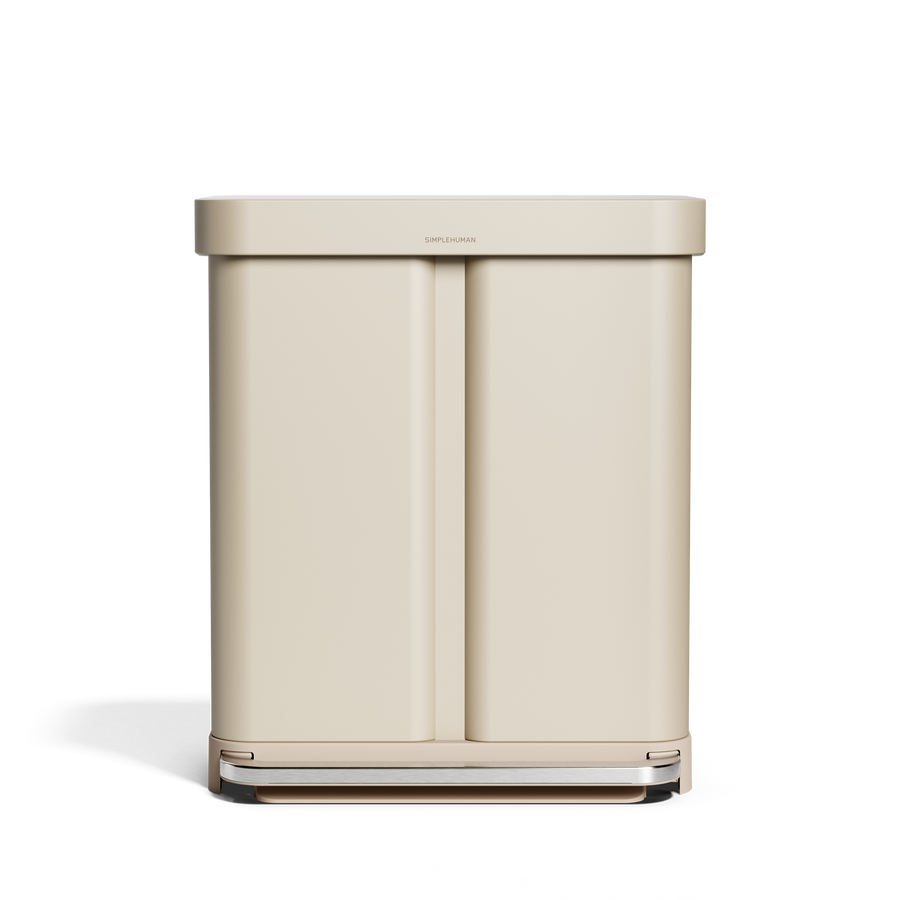 Simplehuman's 58L Step Recycler in Latte, front view. 