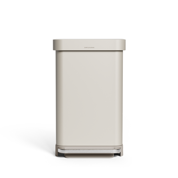 Simplehuman's 45L Step Can in Latte from a front-view. 