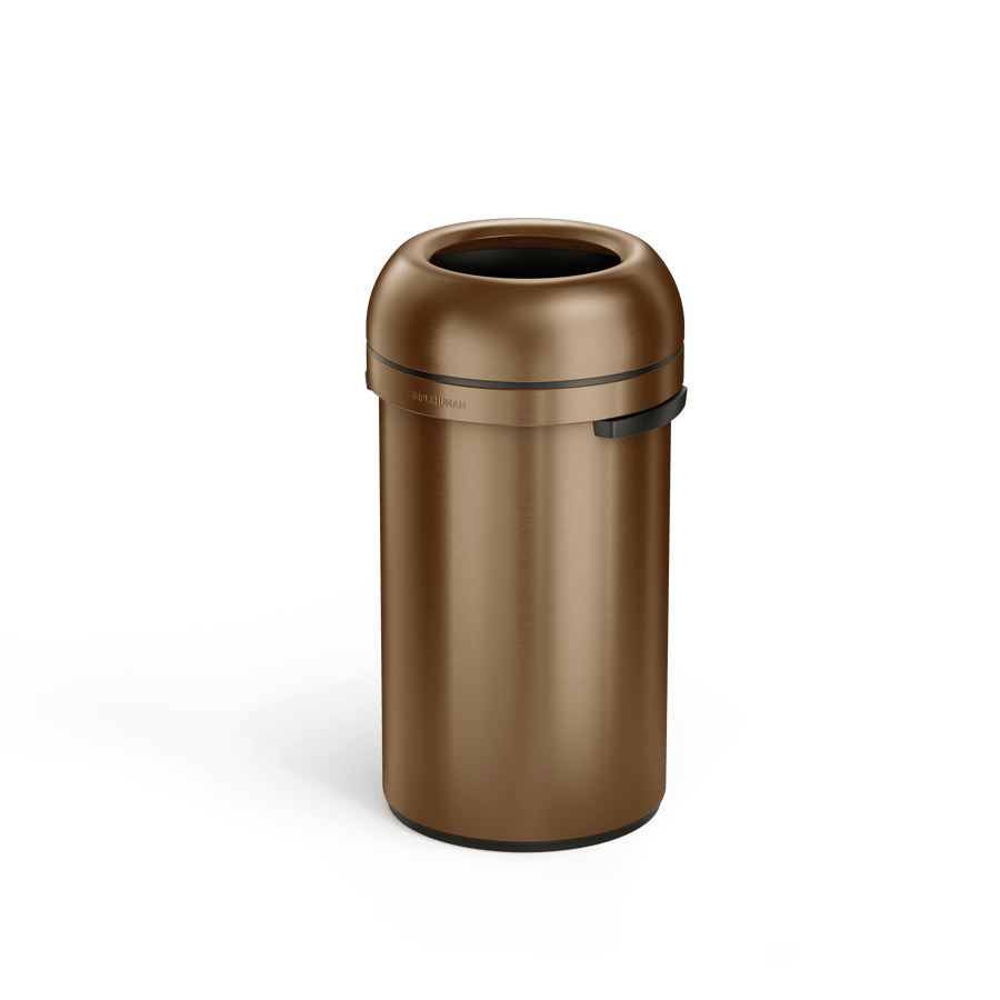 Simplehuman's 60L Bullet Open Can in Bronze, Side Angle.
