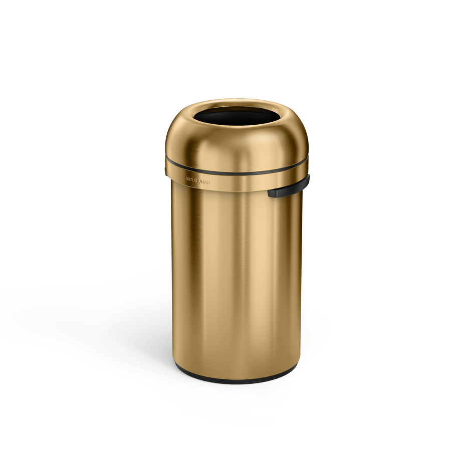 Simplehuman's 60L Bullet Open Can in Gold, Side Angle.