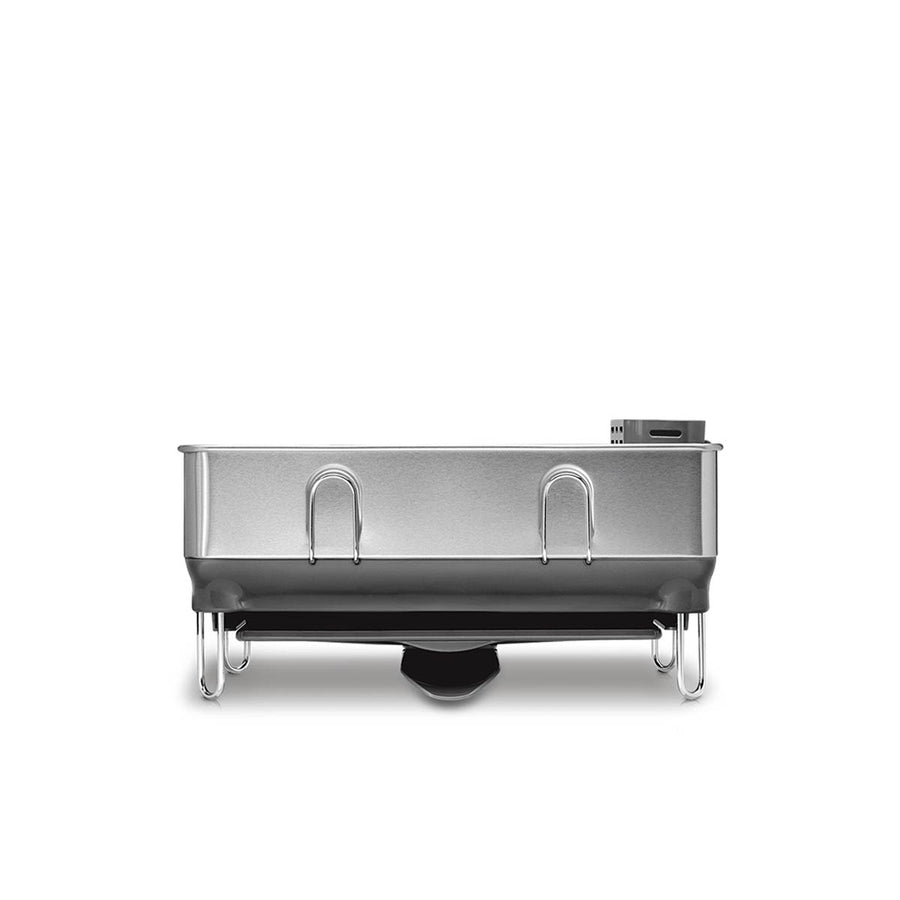 Simplehuman Low Front view of Compact Steel Frame Dishrack in Brushed Stainless Steel, highlighting the base and wire feet structure.