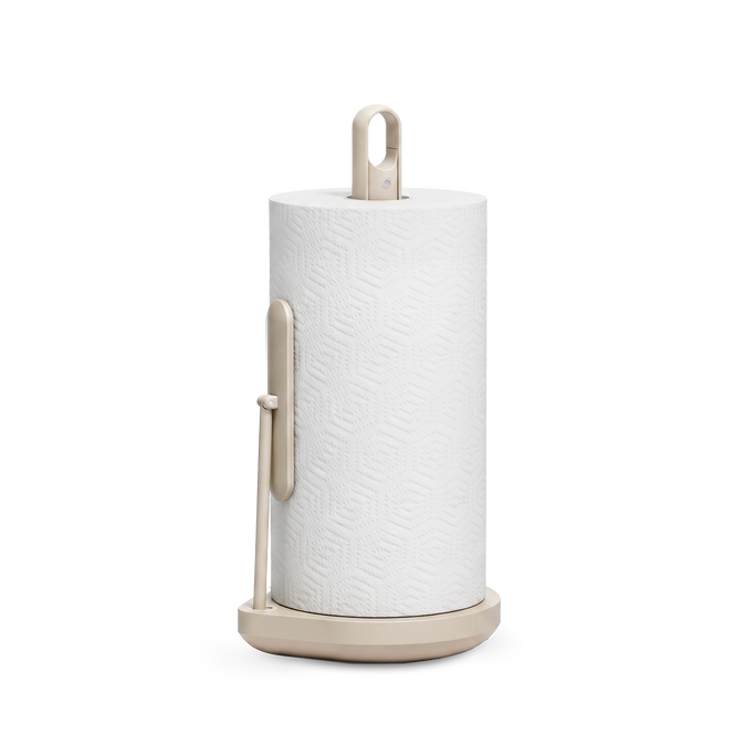 Simplehuman's Paper Towel Holder with Spray with a paper towel roll. 