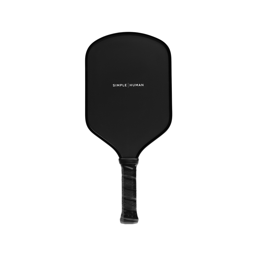 Front view of Simplehuman solid Matte Black Pickleball Paddle with perforated comfort grip.