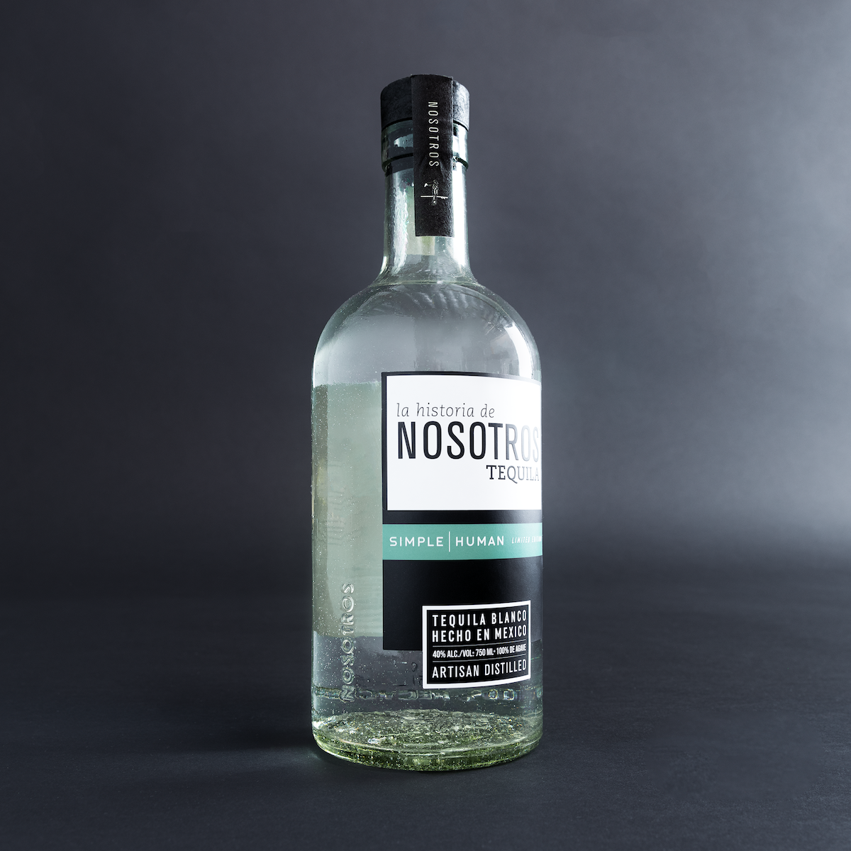 Simplehuman Limited Edition Nosotros Tequila Blanco, clear glass bottle, 750 mL, 100% Agave.