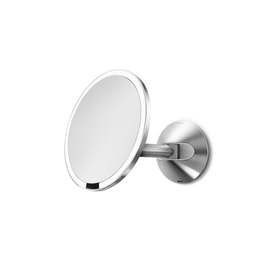 Simplehuman Wall Mount Sensor Mirror in Brushed Stainless Steel, hands-free lighting and adjustable arm.