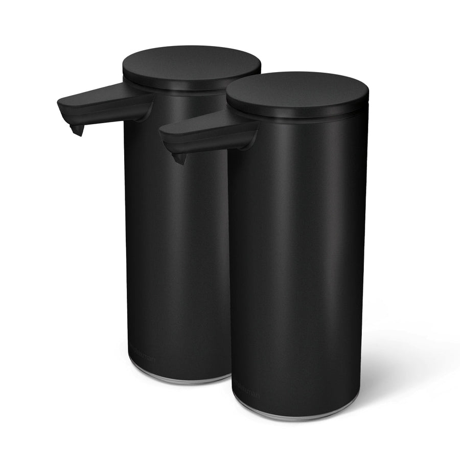 Simplehuman 9 oz. Rechargeable Sensor Pumps (2-Pack) in Matte Black, touch-free and drip-free.