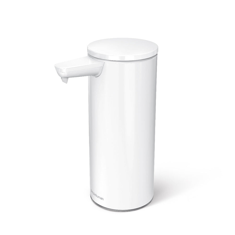 Front view of Simplehuman White 9 oz. Rechargeable Sensor Pump, touch-free dispensing.