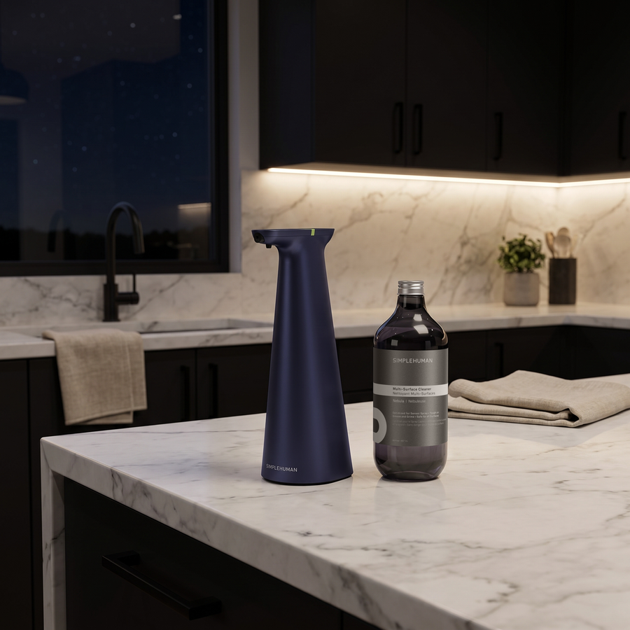 Simplehuman's Nebula Sensor Spray on a modern kitchen countertop. 