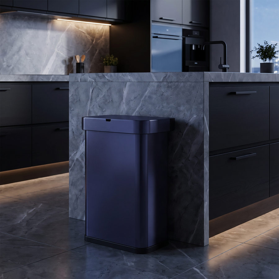 Lifestyle image of a simplehuman 58L Rectangular Sensor Can