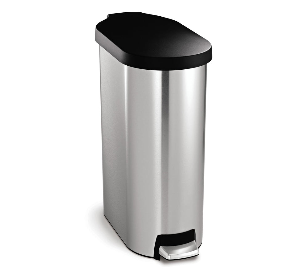 45L slim step can with plastic lid - brushed stainless steel - main image