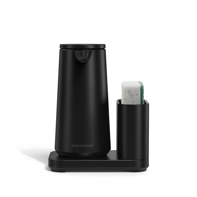 Simplehuman's Sensor Pump Foam Dish Front view with the sponge in the caddy. 