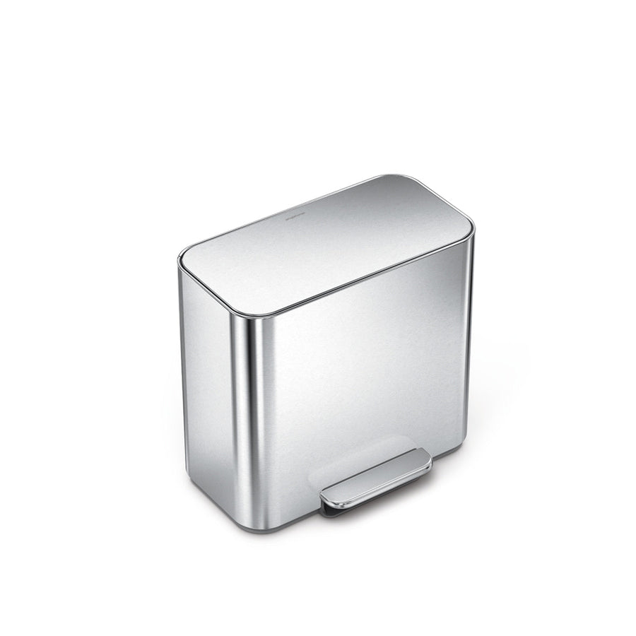 Simplehuman 15L Mini Recycler Step Can in Polished Stainless Steel, compact design with hands-free pedal.