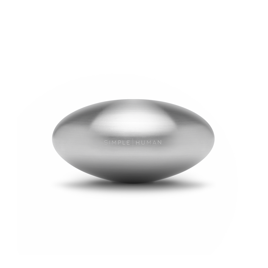 Front view of Simplehuman Brushed Stainless Steel Soap Bar, permanent odor remover.