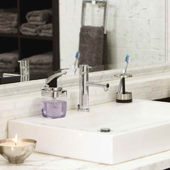 square push pump - lifestyle on bathroom sink