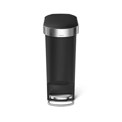 40L slim plastic step can with liner rim - black - front view image