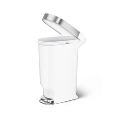 40L slim plastic step can with liner rim - white - side lid open image