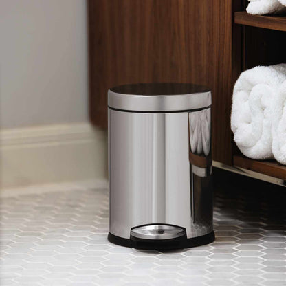 4.5L round step can - polished finish - lifestyle in bathroom by cabinets