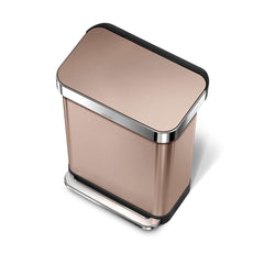 55L rectangular step can with liner pocket - rose gold finish - top down view - seohidden