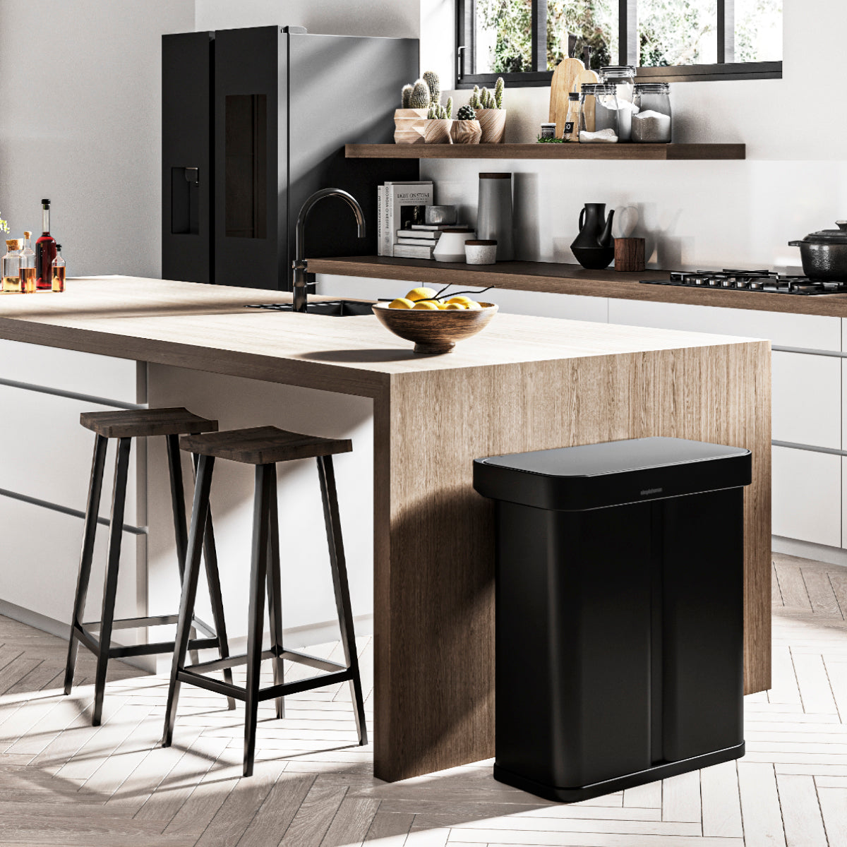 58L Dual Compartment Rectangular Sensor Can with Voice and Motion Control + Bonus 4.5L Step Can