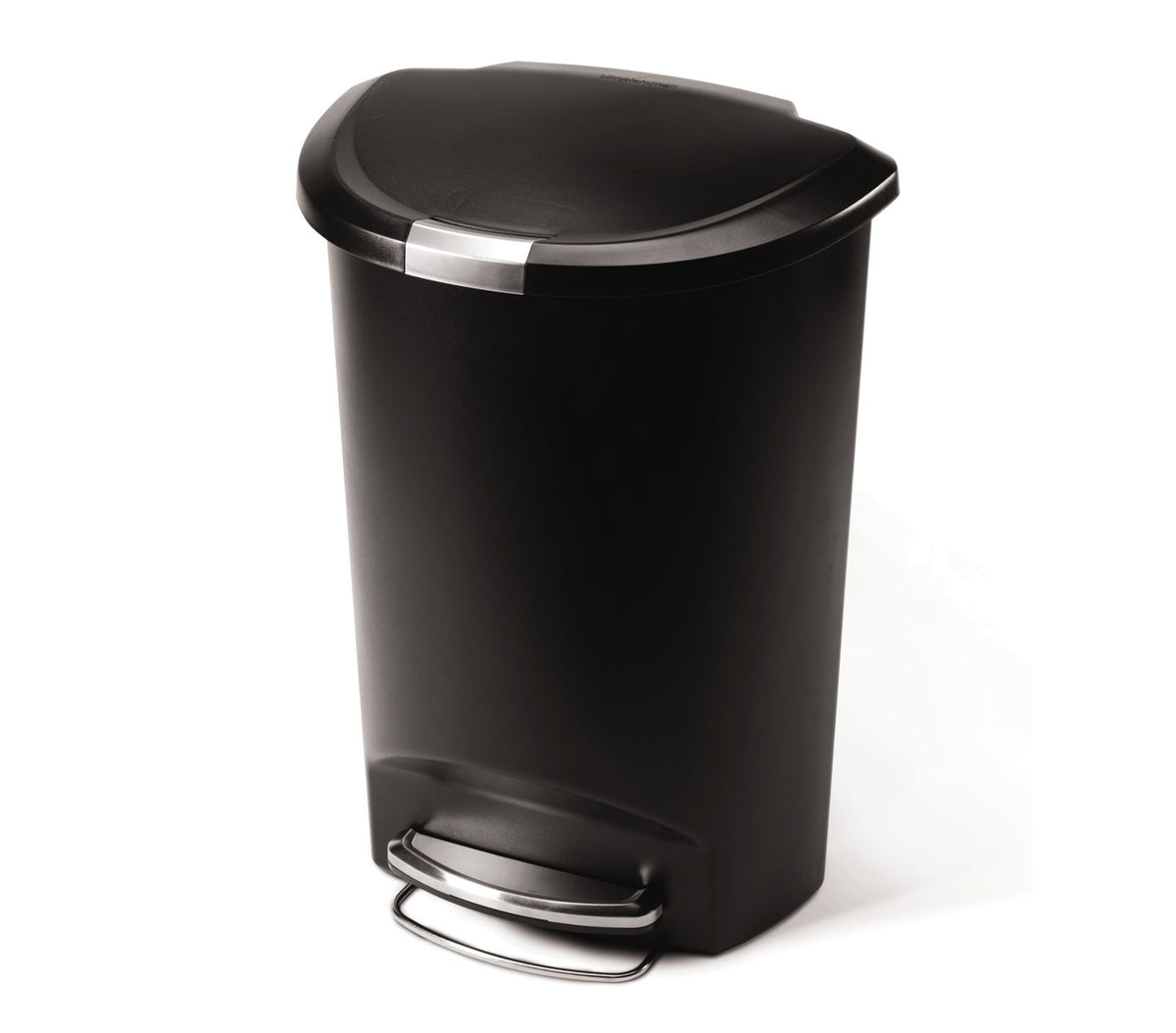 50L Semi-Round Step Can, Black Plastic