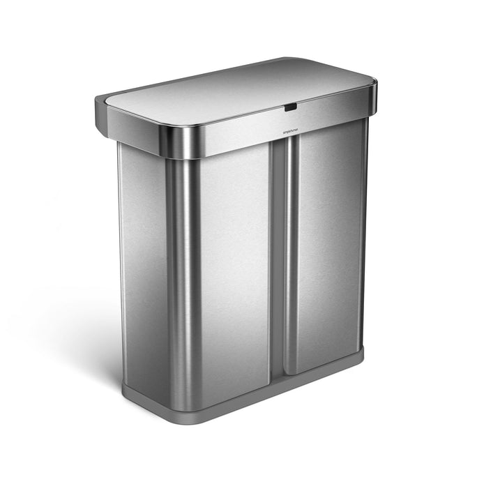 58L dual compartment rectangular sensor can with voice and motion control - brushed stainless steel - main image