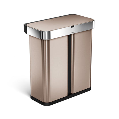 58L dual compartment rectangular sensor can with voice and motion control - rose gold stainless steel - main image