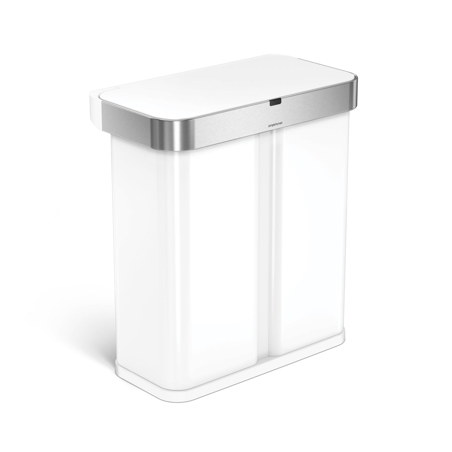 58L dual compartment rectangular sensor can with voice and motion control - white steel - main image