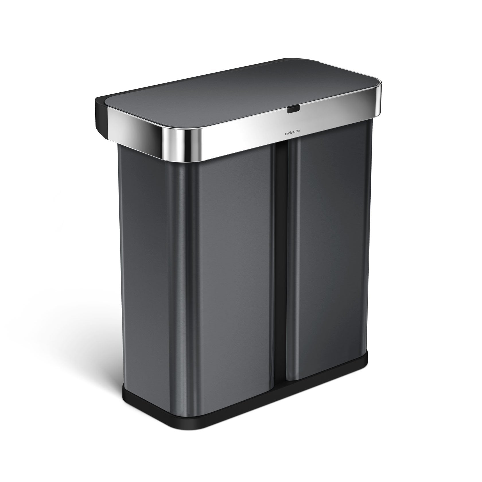 58L dual compartment rectangular sensor can with voice and motion control - black stainless steel - main image